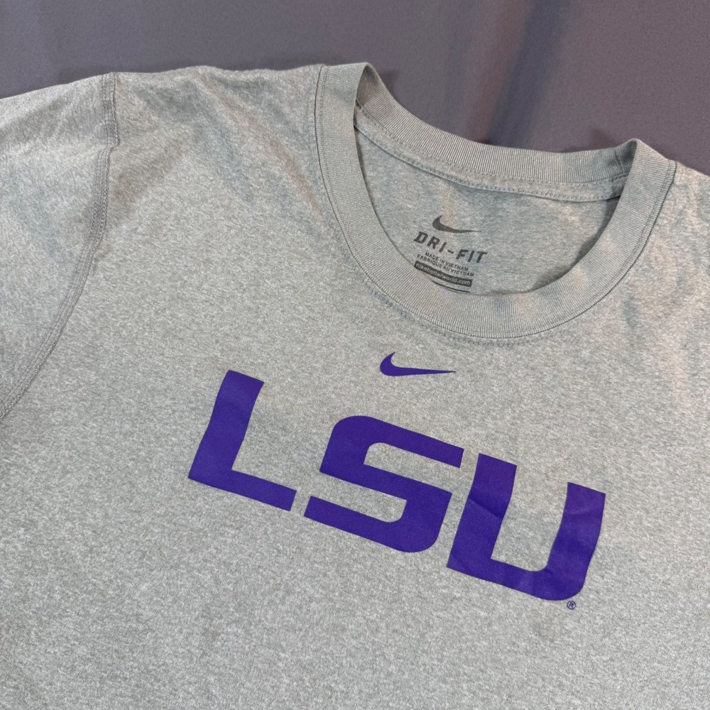 Nike LSU Tigers Dri-FIT Shirt Mens Small Gray Heathered Short Sleeve Tee
